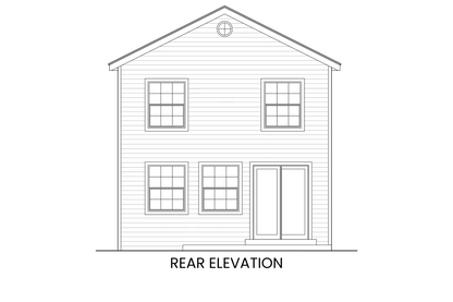 Rear elevation of Yellow Birch, highlighting access to the uncovered rear patio and windows designed to capture site views.