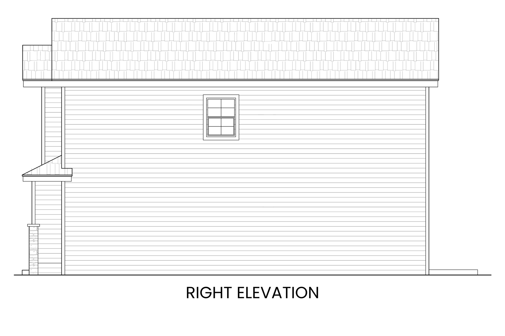 Right side elevation of Yellow Birch, displaying the side profile of the compact traditional-style home with architectural details.