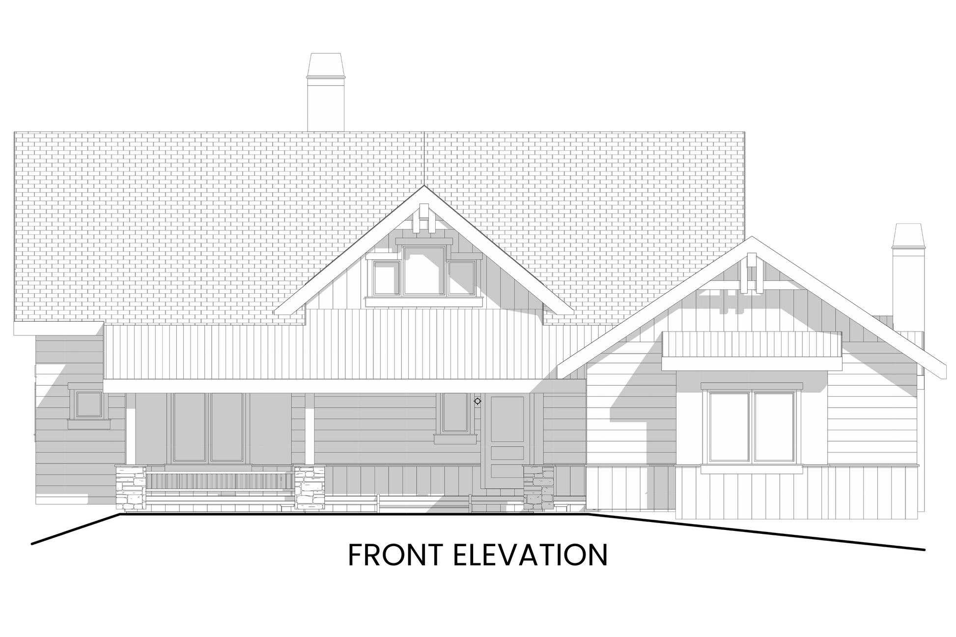 Cabin-Plan-with-Front-Porch-for-Sites-with-a-Rear-View-Front-Elevation-Rocky-Mountain-Plan-Company-Lake-Agnes