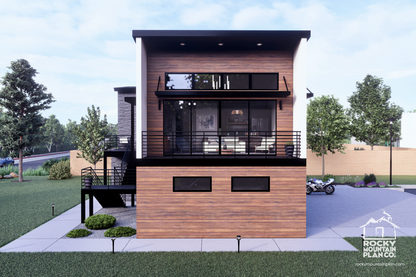 Contemporary-Carriage-House-Plan-with-Three-Car-Garage-Deck-View-Exterior-Rocky-Mountain-Plan-Company-Scarlet-Avens