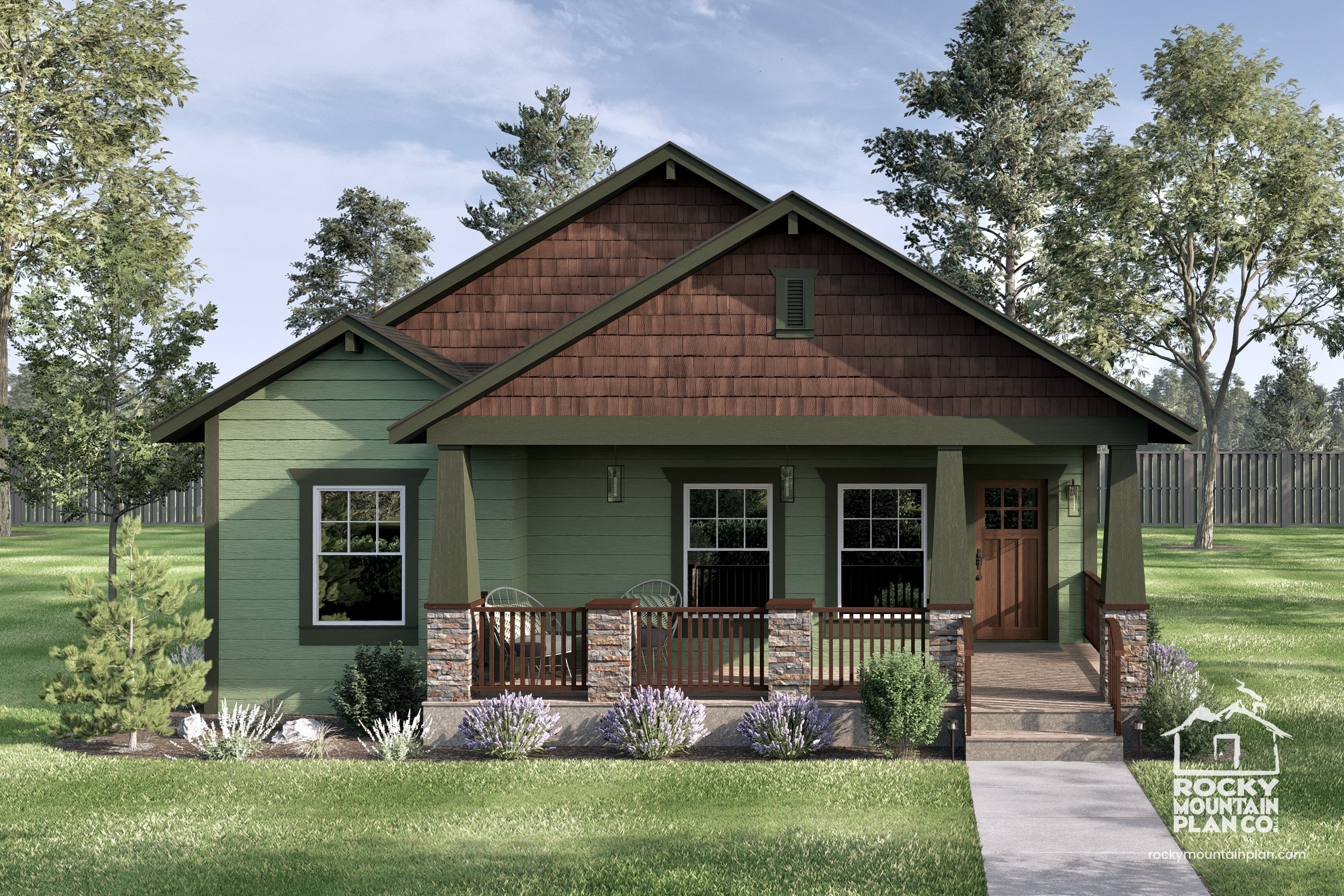 Craftsman-Cabin-Ranch-Plan-with-Three-Bedrooms-Exterior-Imogene-Lake