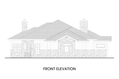 Front elevation of the Fairchild Mountain plan showcasing its Tuscan design with elegant arches and coffered rooflines.