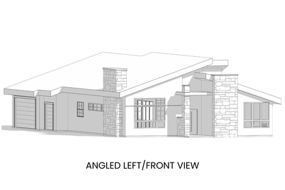 Modern-Courtyard-Ranch-Plan-Left-Front-View-Rocky-Mountain-Plan-Company-Dawn-Redwood