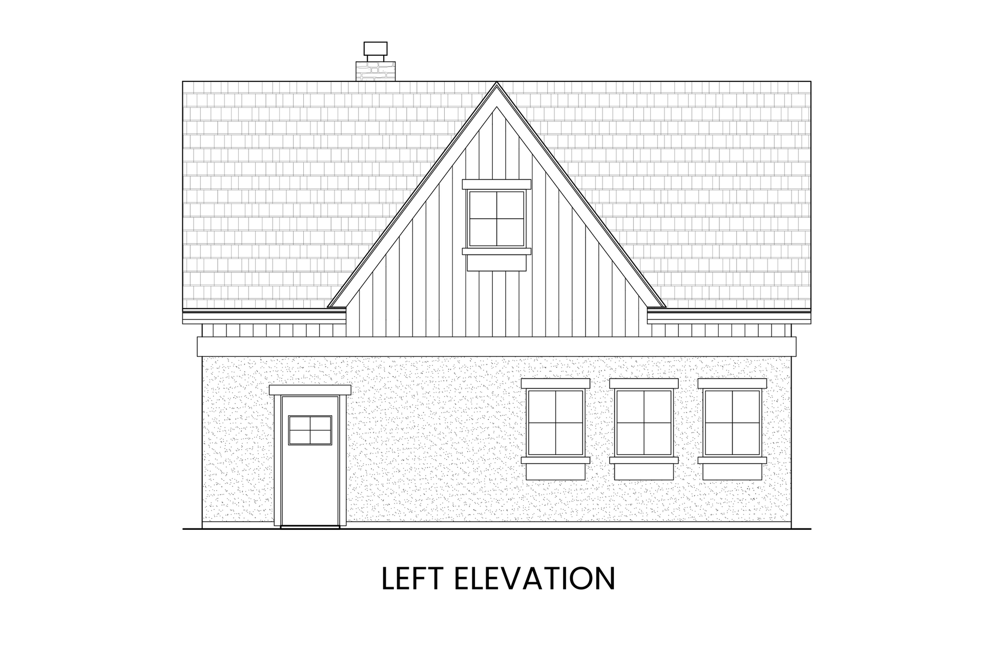 Left side elevation of a Modern Farmhouse carriage house with clean lines, side entry, and farmhouse-inspired design details.