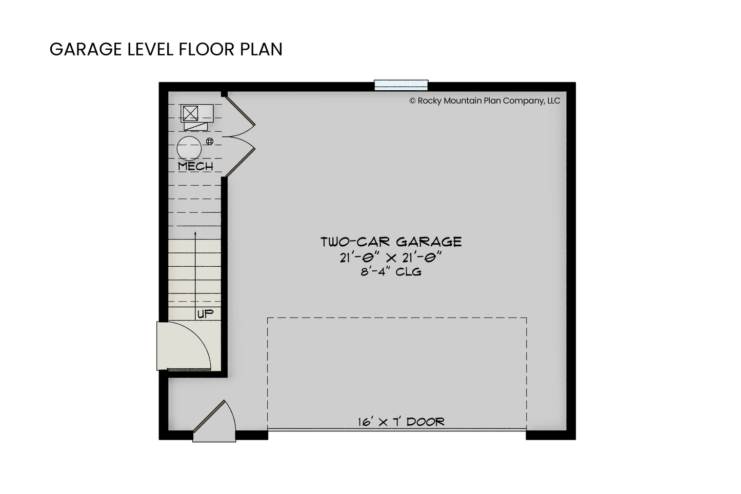 Floor plan of the Bluebird showing the two-car garage on the lower level with separate entry to the upper studio.