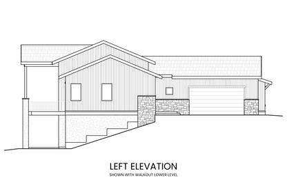 Side perspective featuring the L-shaped layout, side-entry garage, and rear deck placement.