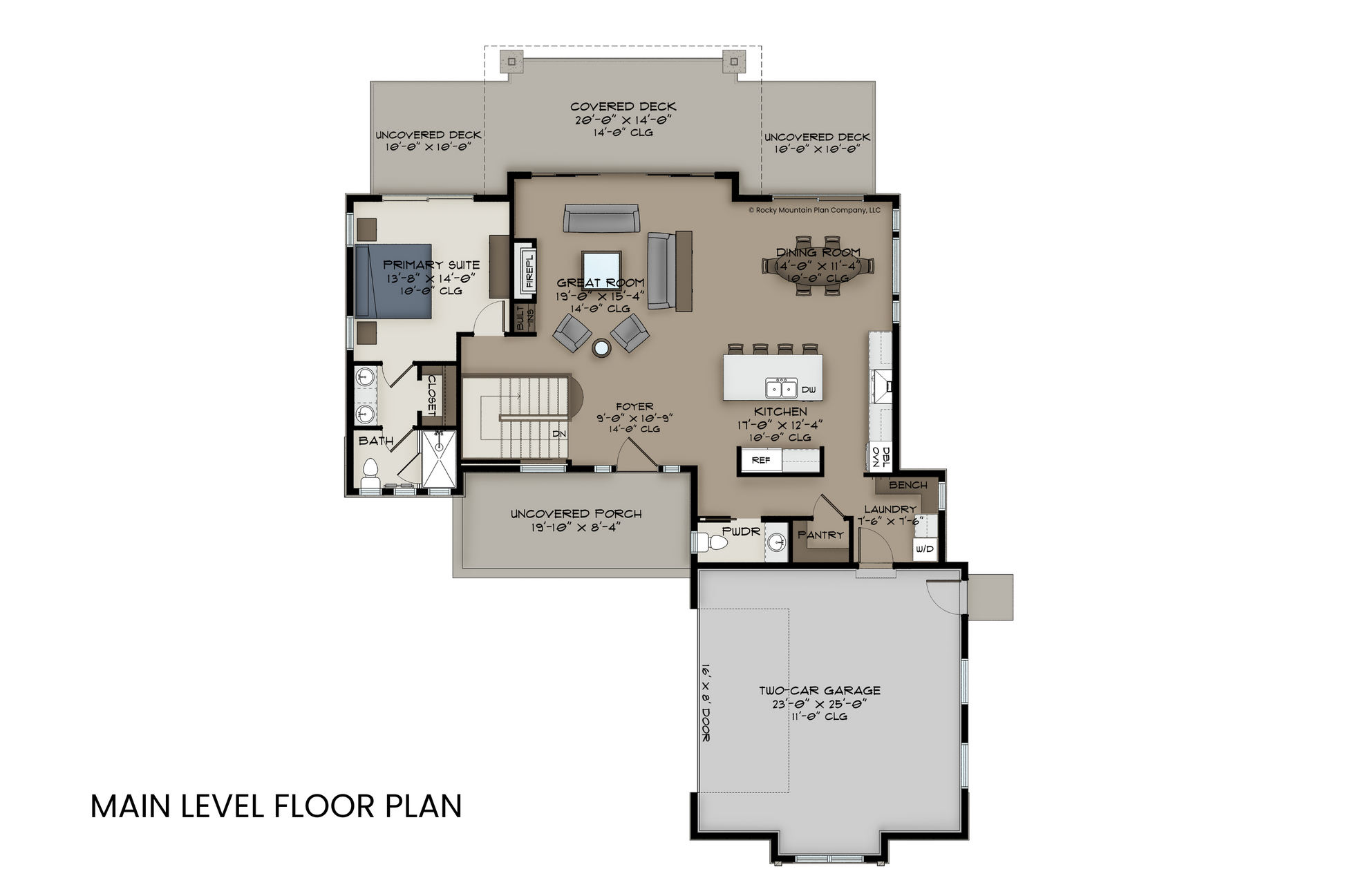 1,388 sq ft layout with an open-concept great room, spacious kitchen, private primary suite, and mudroom entry from the garage.