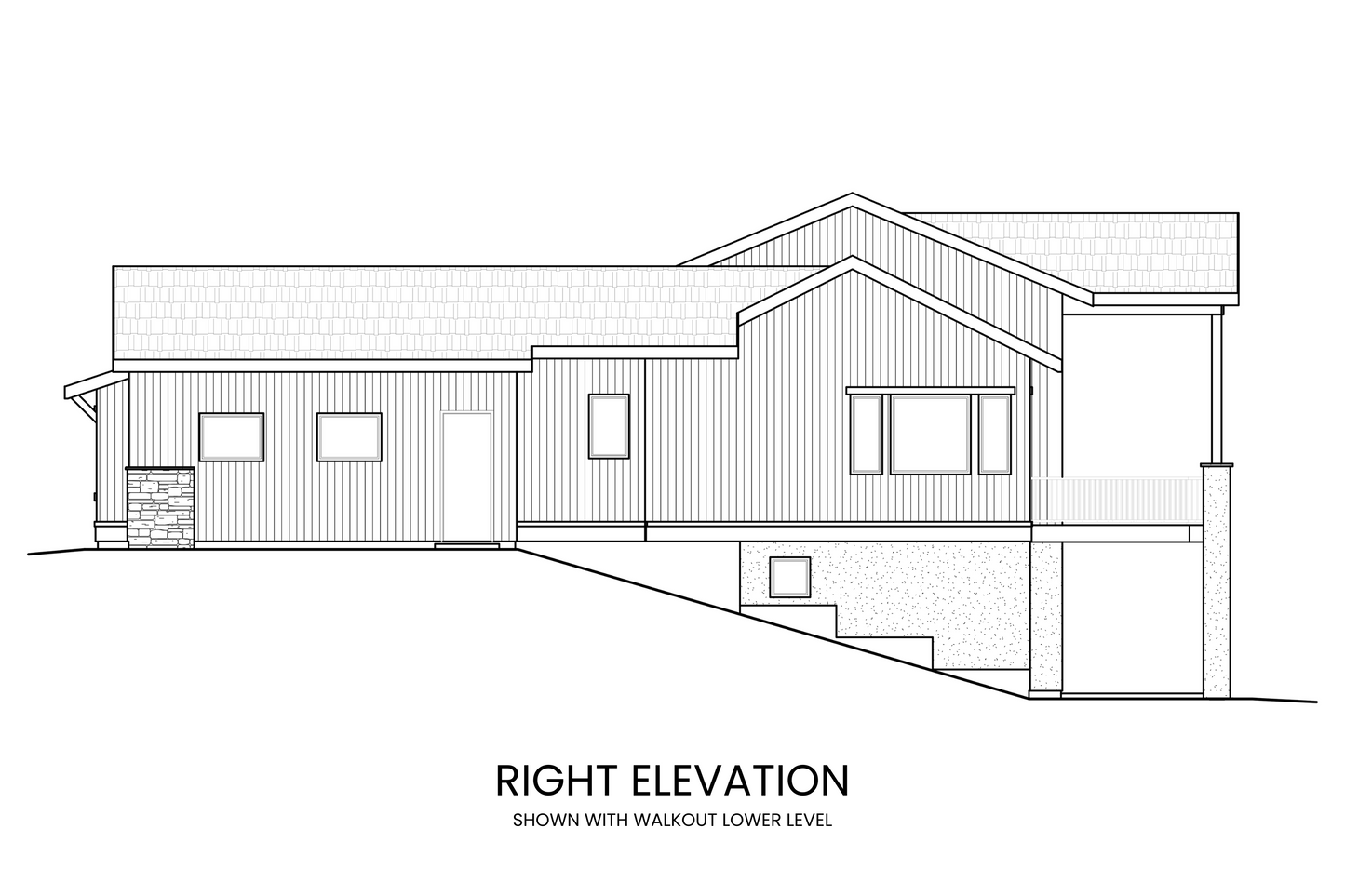 Highlighting the home’s hillside-adapted design with a walkout lower level.