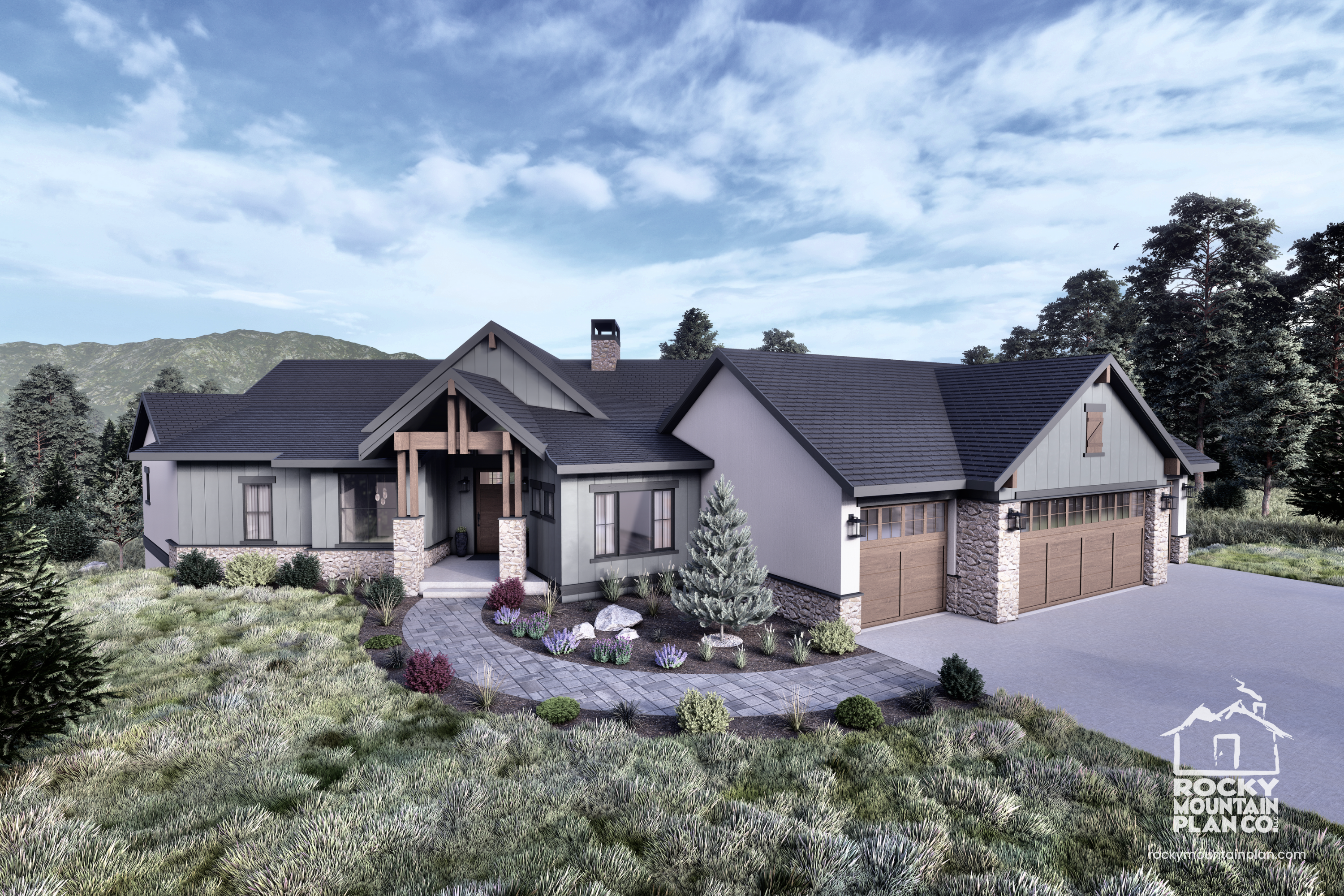 Modern-Lodge-Hillside-House-Plan-Exterior-Rocky-Mountain-Plan-Company-Wolf-Mountain