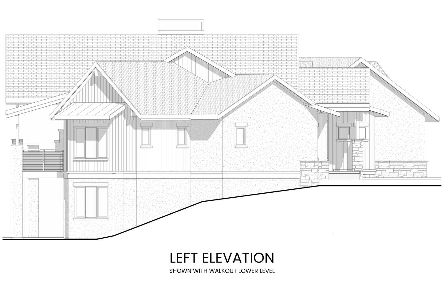Modern-Lodge-Hillside-House-Plan-Left-Elevation-Rocky-Mountain-Plan-Company-Wolf-Mountain