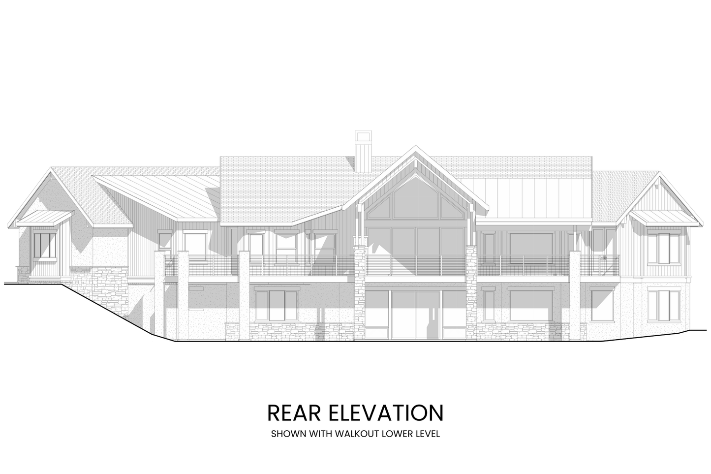 Modern-Lodge-Hillside-House-Plan-Rear-Elevation-Rocky-Mountain-Plan-Company-Wolf-Mountain