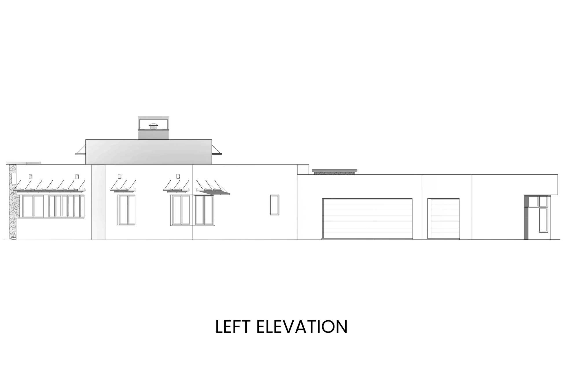 Modern-Minimalist-Ranch-Plan-for-Wide-Sites-Left-Elevation-Rocky-Mountain-Plan-Company-Crescent-Lake