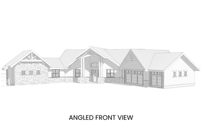 Mountain Lodge Hillside House Plan Front Detailed View
