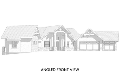Mountain Lodge Hillside House Plan Front View