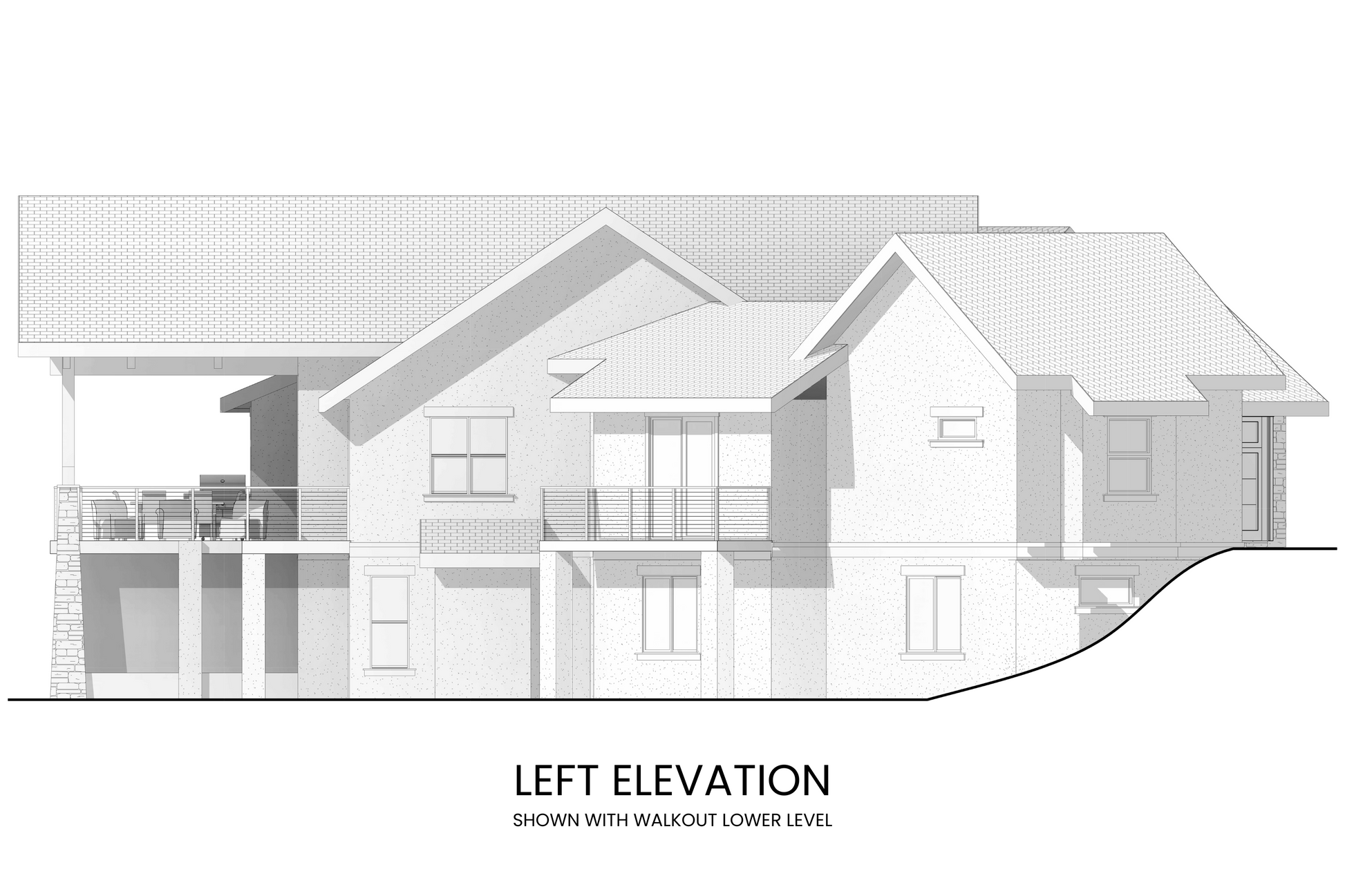Mountain Lodge Hillside House Plan Left Elevation