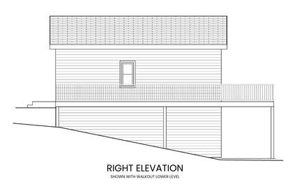 Right side elevation of Blue Vervain cabin-style home, featuring detailed rustic elements and window placements.