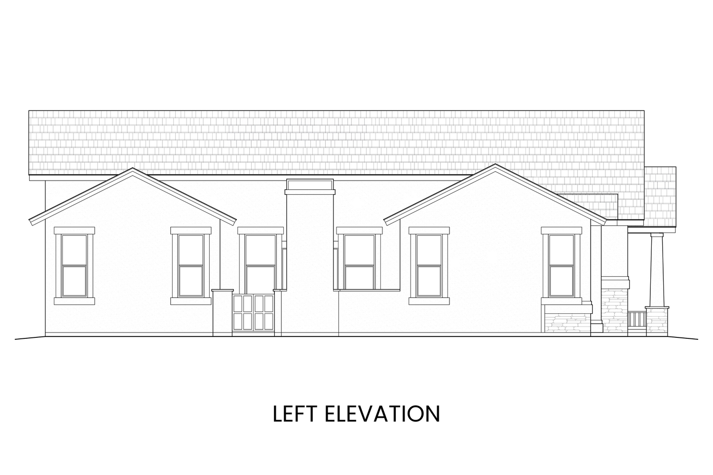 Left side elevation of Alice Lake displaying the courtyard access and Craftsman architectural detailing.