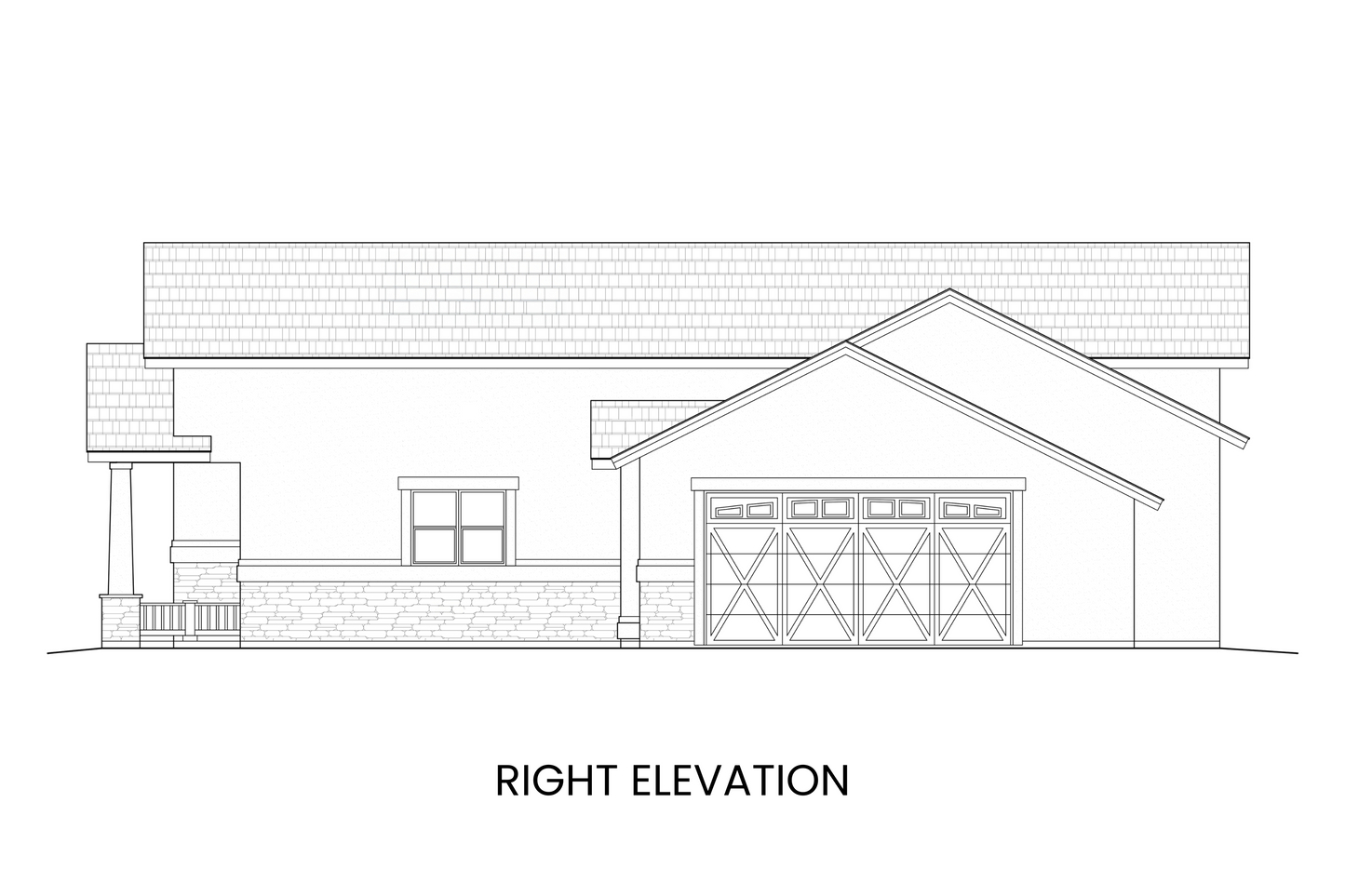 Right side elevation of Alice Lake showing the side-entry two-car garage and additional windows for natural light.