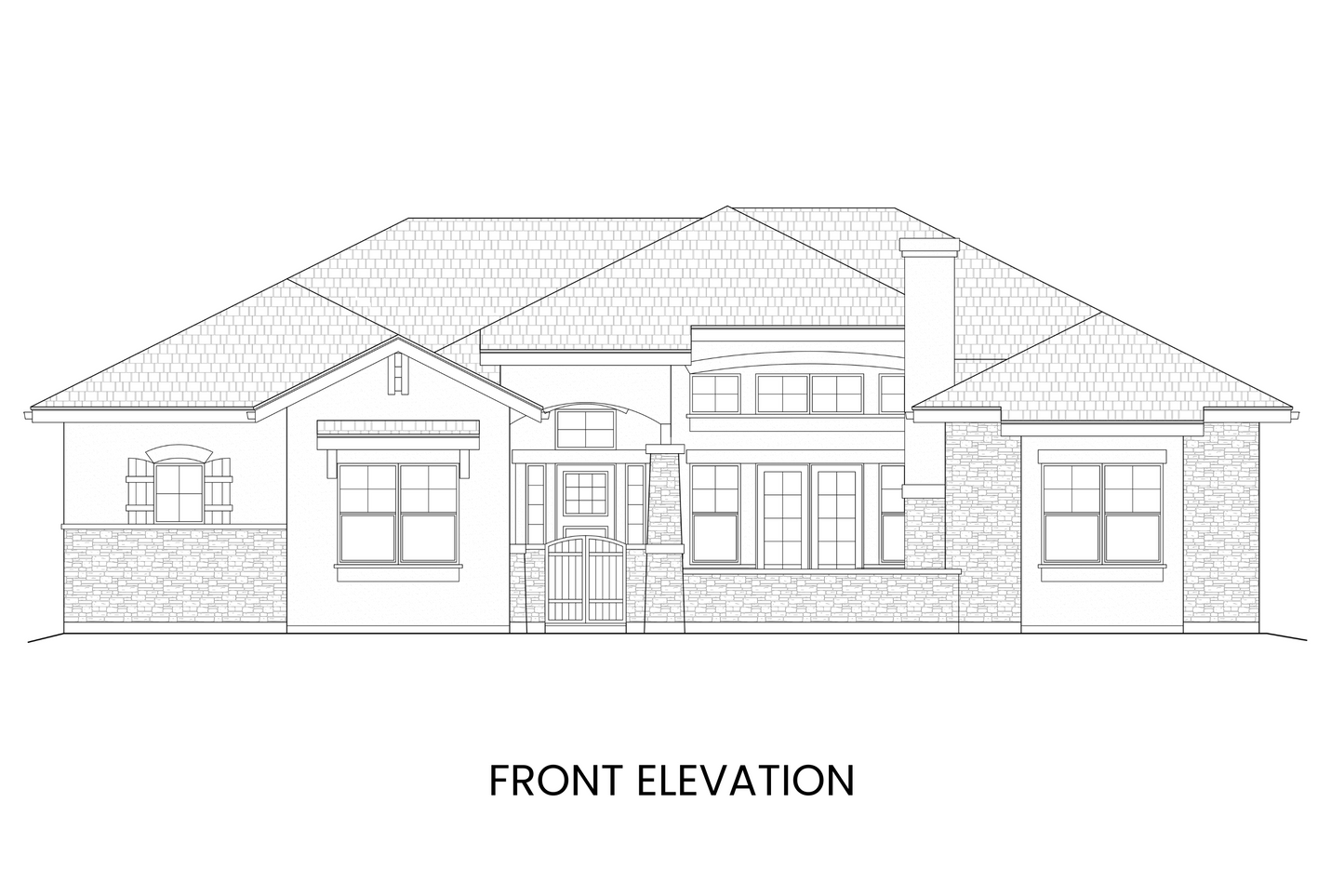 Front elevation of Waterton Lake showcasing the gated courtyard entrance and classic European lodge design.