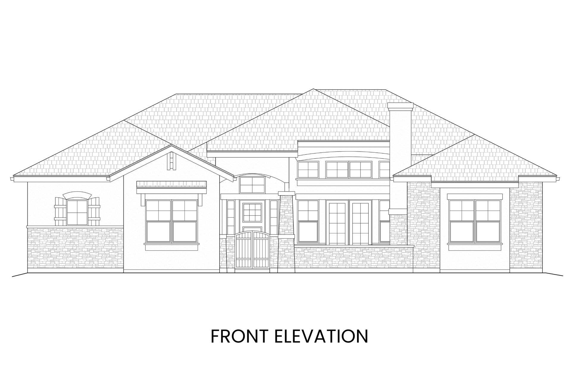 Front elevation of Waterton Lake showcasing the gated courtyard entrance and classic European lodge design.