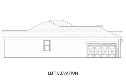 Left side elevation of Emma Lake showing the side-entry two-car garage and architectural details of the single-level layout.