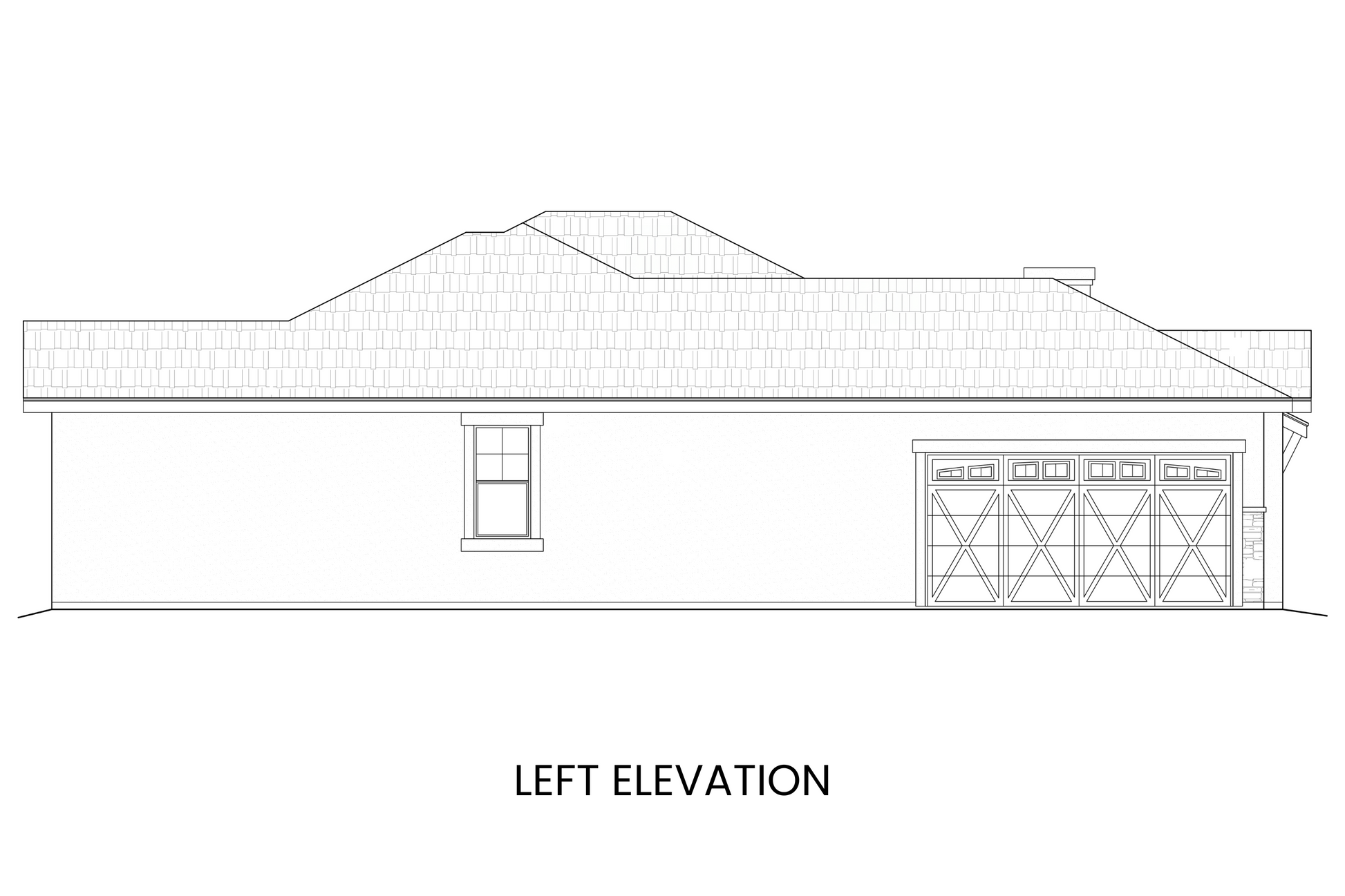 Left side elevation of Waterton Lake displaying the side-entry two-car garage and architectural accents of the European lodge style.