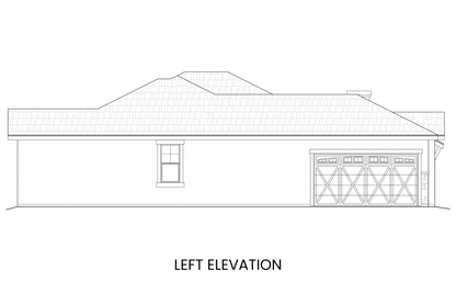 Left side elevation of Waterton Lake displaying the side-entry two-car garage and architectural accents of the European lodge style.