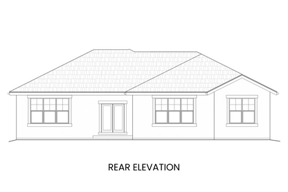 Rear elevation of Waterton Lake highlighting the rear patio, large windows, and exterior detailing typical of a lodge-style home.