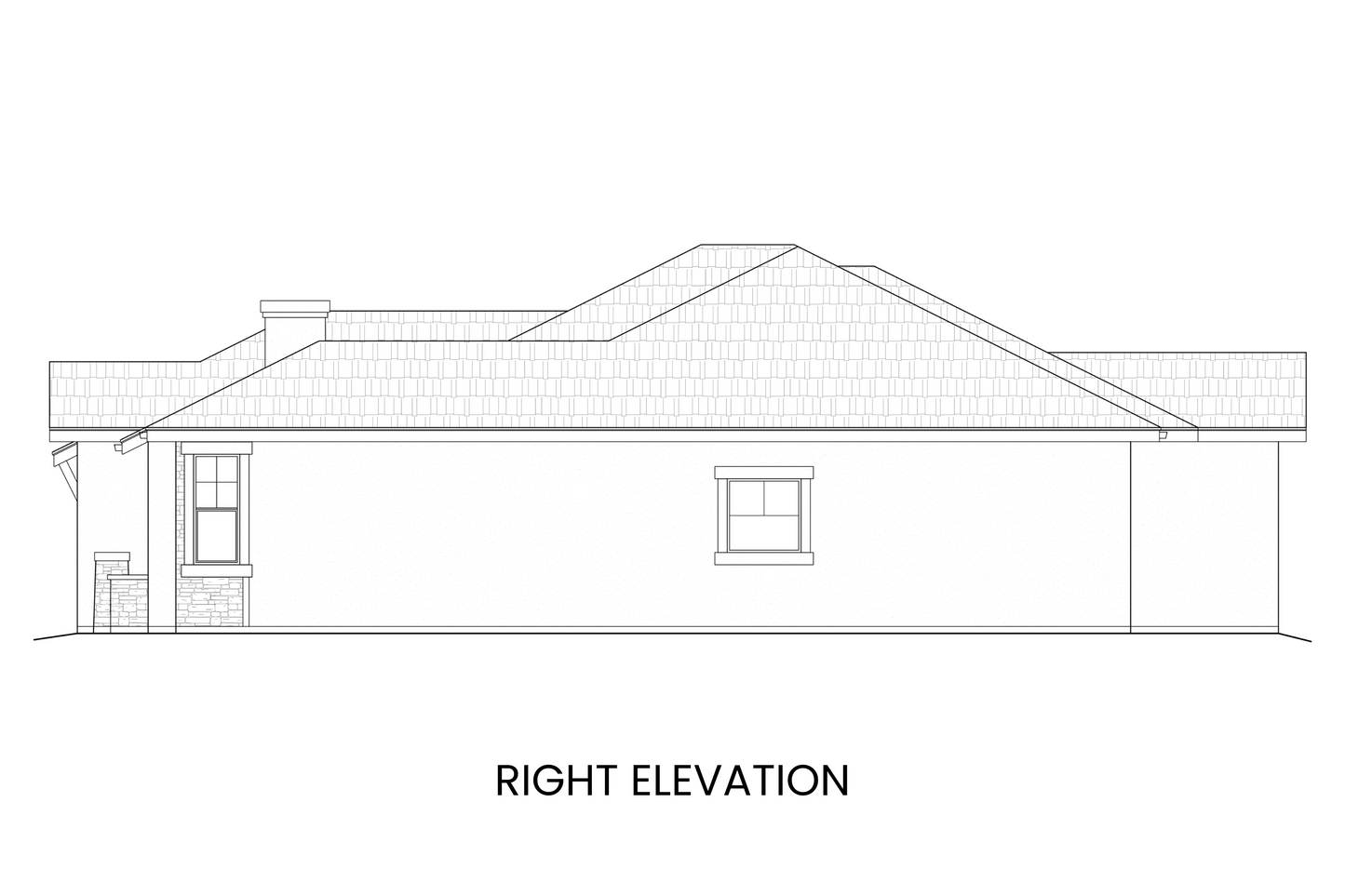 Right side elevation of Waterton Lake showing the profile of the vaulted roofline and additional windows for natural light.