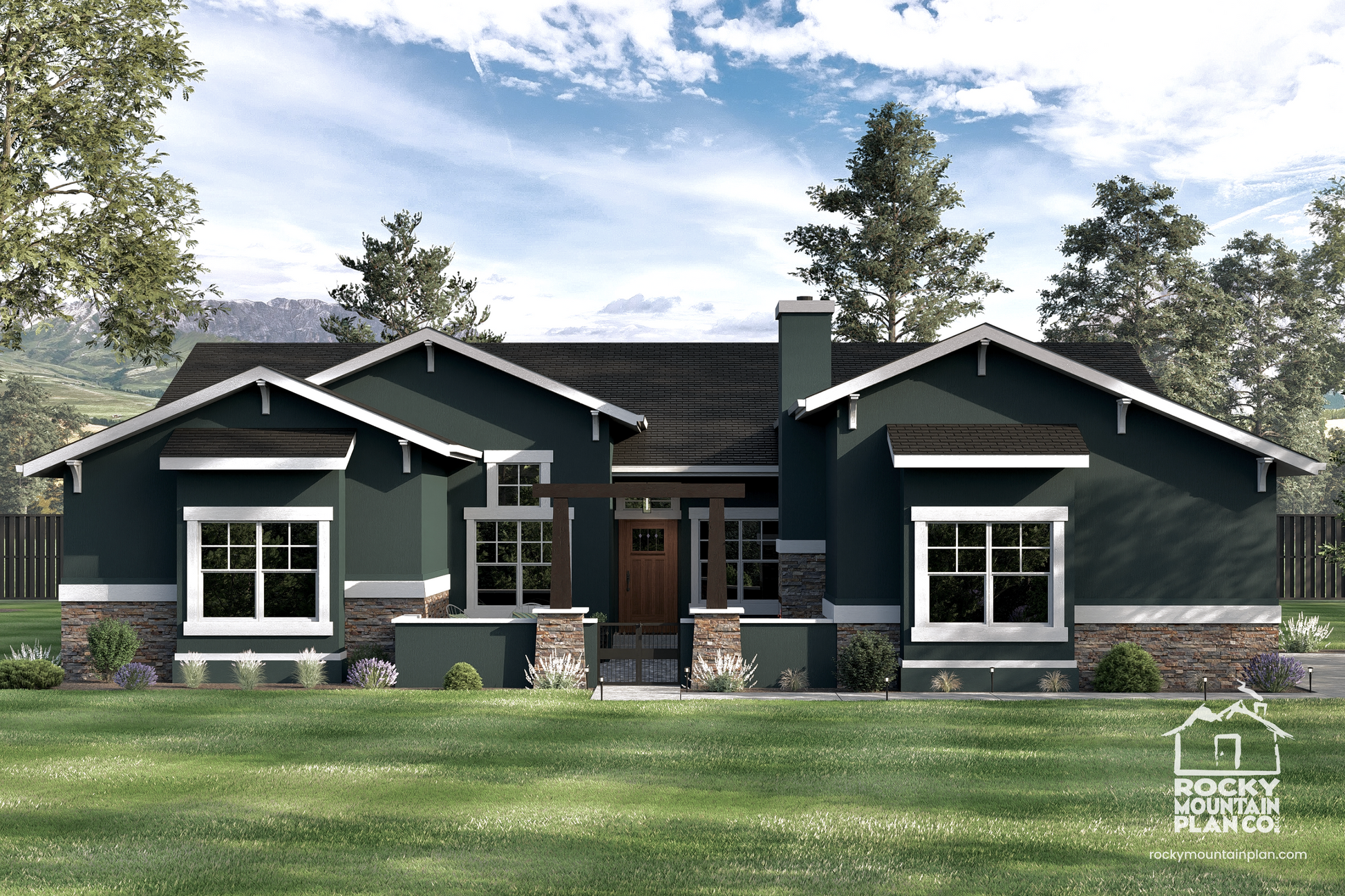 Exterior view of Annette Lake, a modern Craftsman-style single-level home with a gated courtyard and elegant detailing.