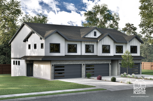 Exterior view of the Cloudcroft Peaks townhome plan in Modern Farmhouse style.